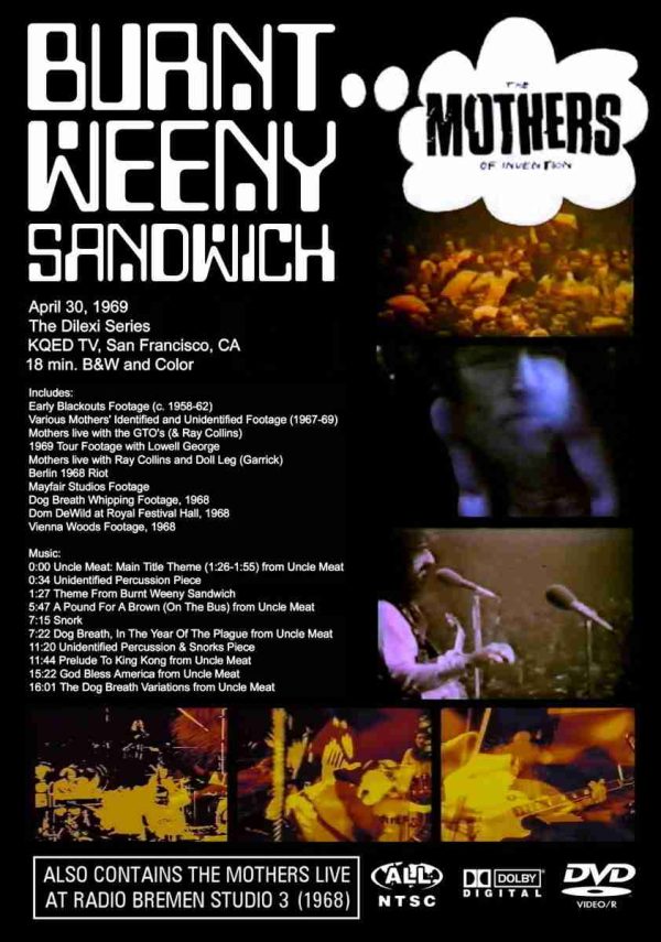 BURNT WEENIE SANDWICH 1969 FRANK ZAPPA AND THE MOTHERS OF INVENTION PUBLIC TV SPECIAL ARTHOUSE FILM DVD-R!